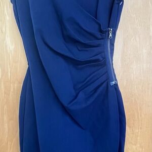 Kenneth Cole Blue Ruched Asymmetrical Midi Dress
